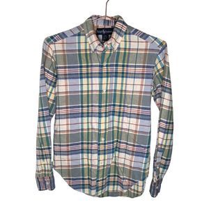 Ralph Lauren Button Down Shirt Long Sleeve Plaid Preppy Blue Green Womens Size 6
